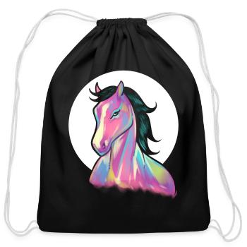 Colorful Horse Portrait Equestrian - Cotton Drawstring Bag - black - Front