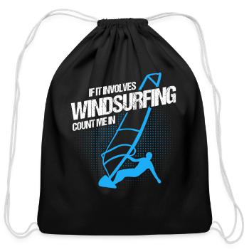 Windsurfing Surfboard Kite Gift for Windsurfer - Cotton Drawstring Bag - black - Front