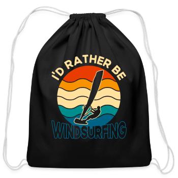 Windsurfing Surfboard Kite Gift for Windsurfer - Cotton Drawstring Bag - black - Front