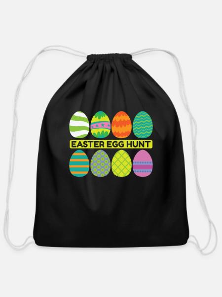 Easter Egg hunt early Spring - Cotton Drawstring Bag - black