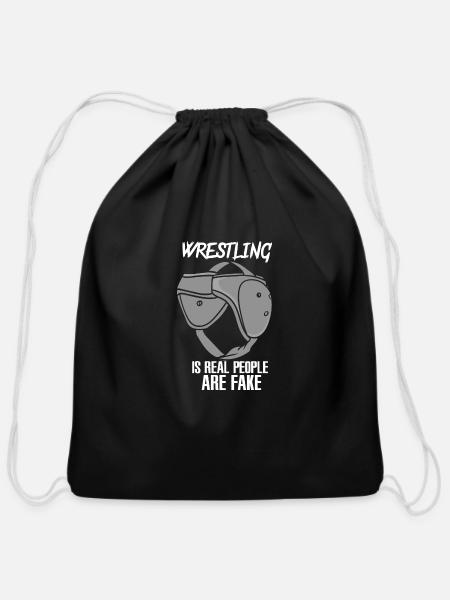 Wrestling Is Real People Are Fake - Cotton Drawstring Bag - black