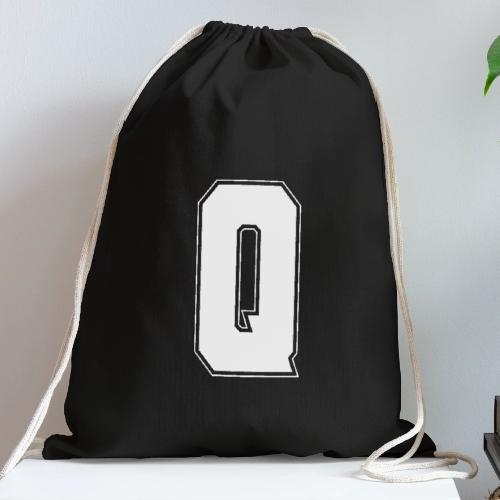 White Letter Q – Varsity Alphabet Monogram - Cotton Drawstring Bag