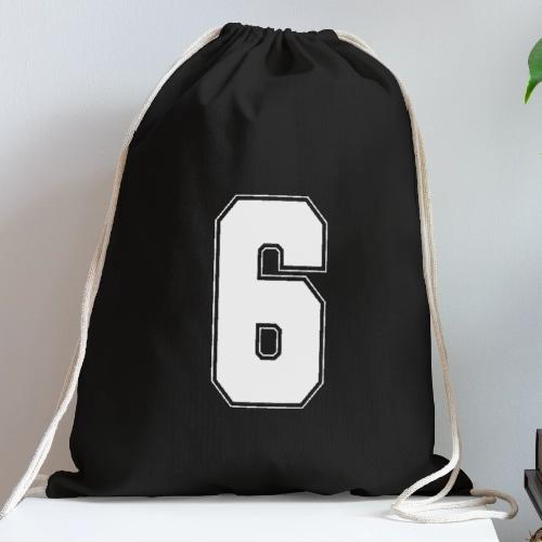White Number 6 – Varsity Font - Cotton Drawstring Bag