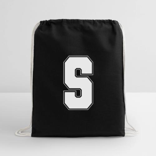 White Letter S – Varsity Alphabet Monogram - Cotton Drawstring Bag