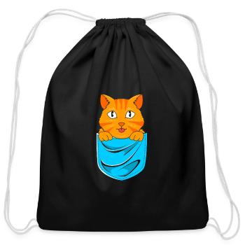 Cat In Pocket Women Kawaii Orange Tabby Cat - Cotton Drawstring Bag - black - Front