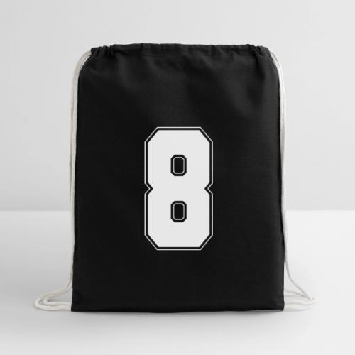 White Number 8 – Varsity Font - Cotton Drawstring Bag