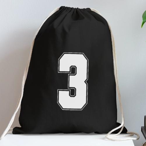 White Number 3 – Varsity Font - Cotton Drawstring Bag