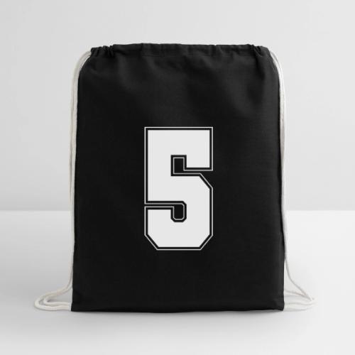 White Number 5 – Varsity Font - Cotton Drawstring Bag