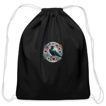 Raven Amidst Blooms - Cotton Drawstring Bag - black - Front