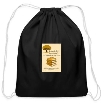 Knowledge Seed, Discipline Rain - Cotton Drawstring Bag - black - Front