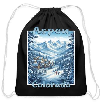 Aspen Colorado winter sports ski snowboard winter  - Cotton Drawstring Bag - black - Front