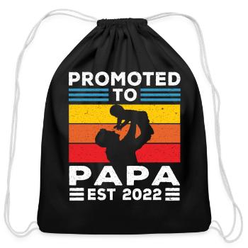 Papa | Promoted to Papa Est 2022 Dad Retro Papa - Cotton Drawstring Bag - black - Front