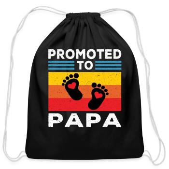 Papa | Promoted to Papa New Papa Dad Gifts Retro - Cotton Drawstring Bag - black - Front