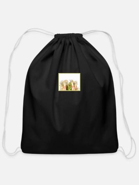 Fingers and funny faces - Cotton Drawstring Bag - black