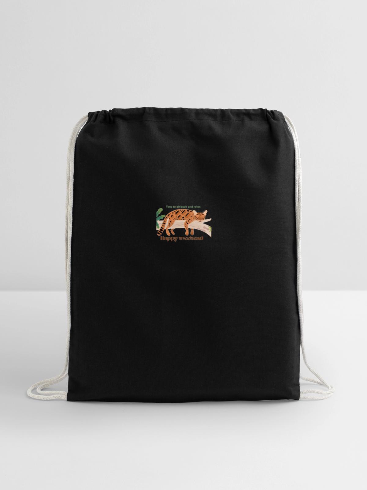 Happy weekend - Cotton Drawstring Bag - black - Front
