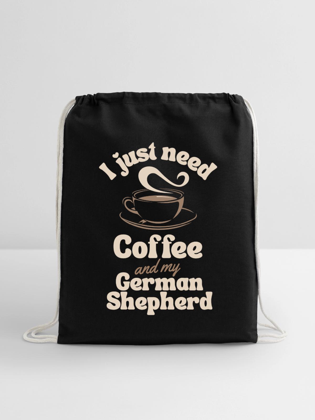 Coffee German-shepherd lover - Cotton Drawstring Bag - black - Front