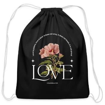 Love Hibiscus Floral Circle - Cotton Drawstring Bag - black - Front