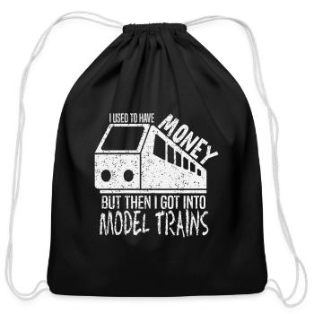 Model Train - Cotton Drawstring Bag - black - Front