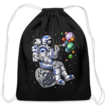 Astronaut Blowing Bubbles - Cotton Drawstring Bag - black - Front