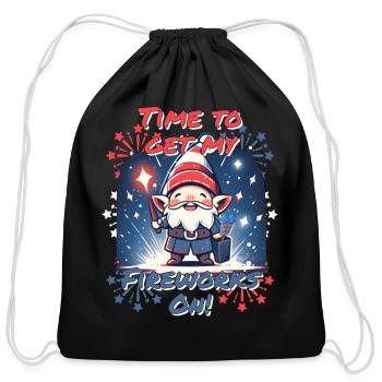 Time to Get My Fireworks On Gnome (W/Fireworks) - Cotton Drawstring Bag - black - Front