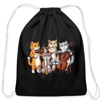Cat Musicians - Cotton Drawstring Bag - black - Front