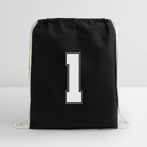 White Number 1 – Varsity Font - Cotton Drawstring Bag