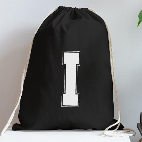 White Letter I – Varsity Alphabet Monogram - Cotton Drawstring Bag
