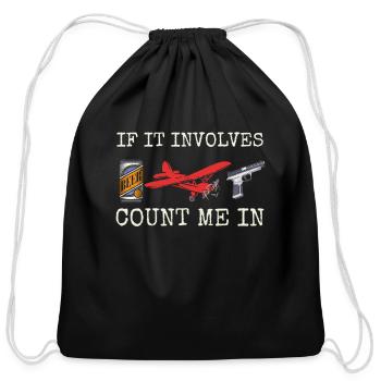 RC Model Airplane Ground Pilot Plane Beer Drinking - Cotton Drawstring Bag - black - Front