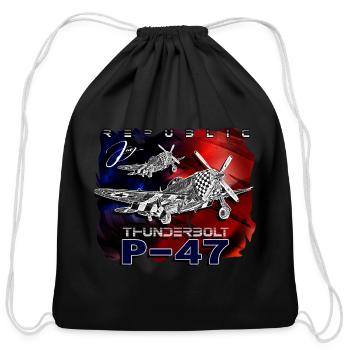 P47 Thunderbolt Republic World War II Fighter Airc - Cotton Drawstring Bag - black - Front