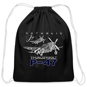 P47 Thunderbolt Republic World War II Fighter Airc - Cotton Drawstring Bag - black - Front