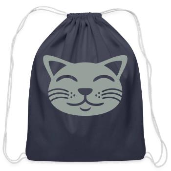 Pet cat face happy - Cotton Drawstring Bag - navy - Front