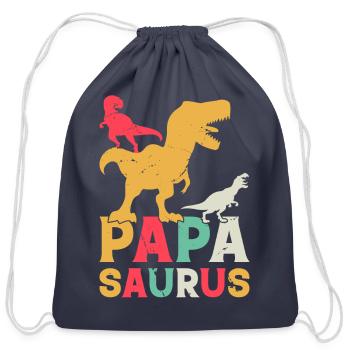 Papasaurus Papa Dinosaur - Papa Saurus Papa Dino - Cotton Drawstring Bag - navy - Front