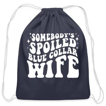 Somebodys Spoiled Blue Collar Wife funny hippie - Cotton Drawstring Bag - navy - Front