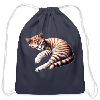 Dreaming in Orange – Relaxed Tabby Cat - Cotton Drawstring Bag - navy - Front