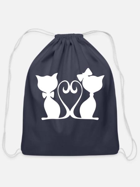 Cat Cat - Cotton Drawstring Bag - navy