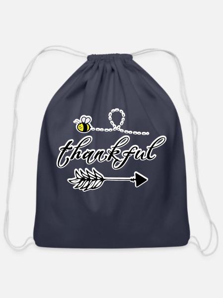 Cute Watercolor Bee Thankful Positive - Cotton Drawstring Bag - navy