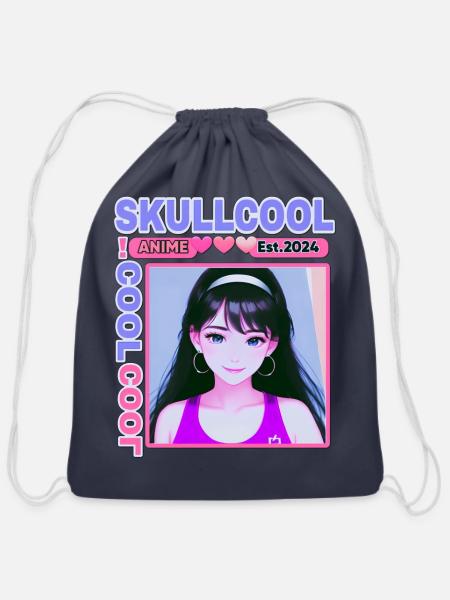 skullcool cool abstract style anime girl art - Cotton Drawstring Bag - navy
