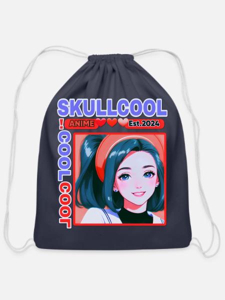 skullcool cool abstract style anime girl art - Cotton Drawstring Bag - navy