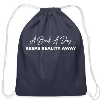A Book A Day Keeps Reality Away - Cotton Drawstring Bag - navy - Front