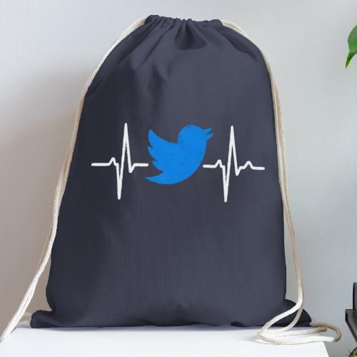 Social Media Heartbeat Blue Bird Graphic - Cotton Drawstring Bag