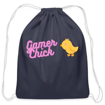 Gamer Chick! - Cotton Drawstring Bag - navy - Front