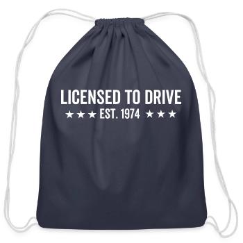 Licensed to Drive Est. 1974 - Cotton Drawstring Bag - navy - Front