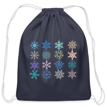 Winter Snowflake  - Cotton Drawstring Bag - navy - Front