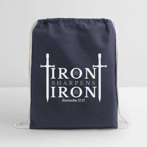 Iron Sharpens Iron - Proverbs 27:17 (White & Grey) - Cotton Drawstring Bag