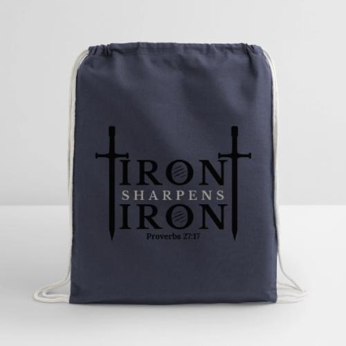 Iron Sharpens Iron - Proverbs 27:17 (Black & Grey) - Cotton Drawstring Bag