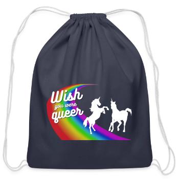Wish You Were Queer - Cotton Drawstring Bag - navy - Front