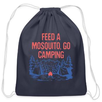 Feed a Mosquito Go Camping Funny Camper Humor - Cotton Drawstring Bag - navy - Front
