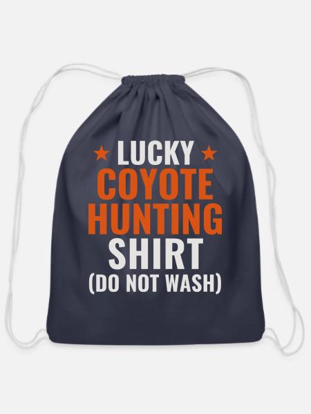 Lucky Coyote Hunting Funny Yote Hunter stars - Cotton Drawstring Bag - navy
