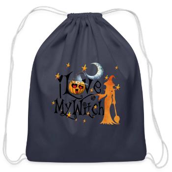 I love my witch,funny love - Cotton Drawstring Bag - navy - Front