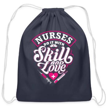 Nurses Do It With Skill And Love - Cotton Drawstring Bag - navy - Front